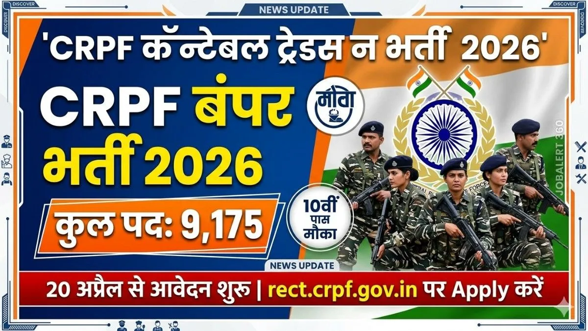 CRPF Constable Tradesman Recruitment 2026 Bumper Bharti 9175 Posts Hindi Job Alert News Update