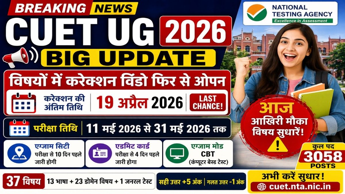 CUET UG 2026 correction window last date exam city admit card update