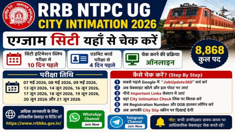 RRB NTPC UG city intimation 2026 exam city check