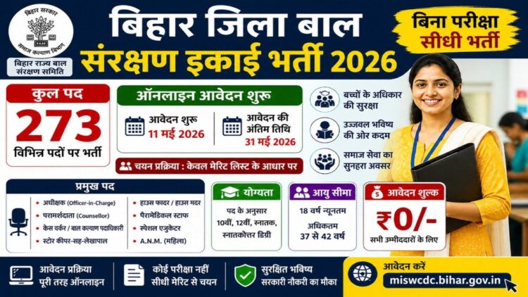 Bihar Jila Bal Sanrakshan Ikai Vacancy 2026 apply online 273 posts