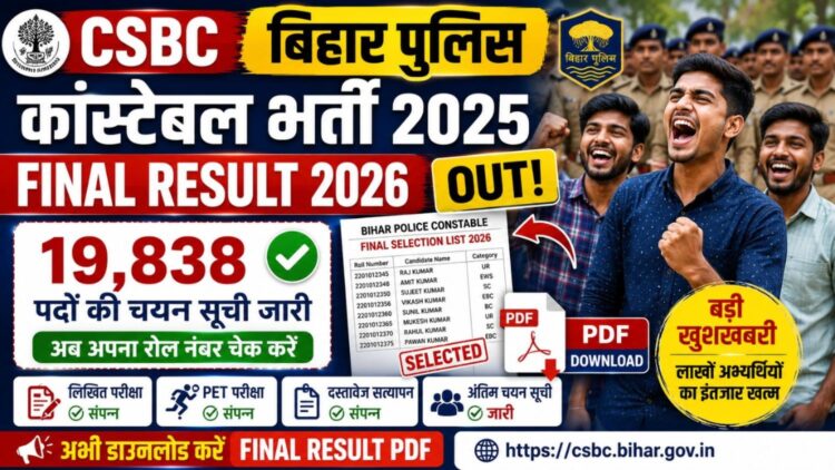 CSBC Bihar Police Constable Final Result 2026 Selection List PDF