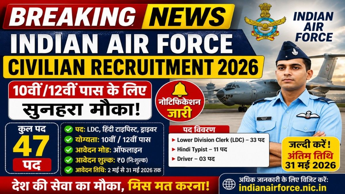 Indian Air Force Civilian Recruitment 2026 ऑफलाइन फॉर्म, IAF Group C Vacancy 2026