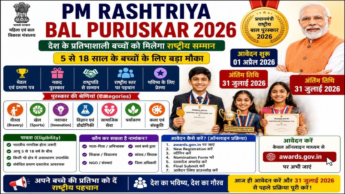 PM Rashtriya Bal Puruskar 2026 Apply Online, National Child Award Registration