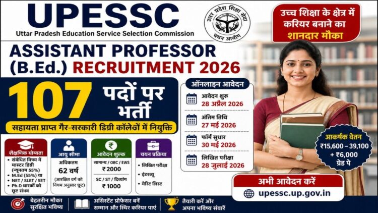 UPESSC Assistant Professor Recruitment 2026 apply online 107 posts