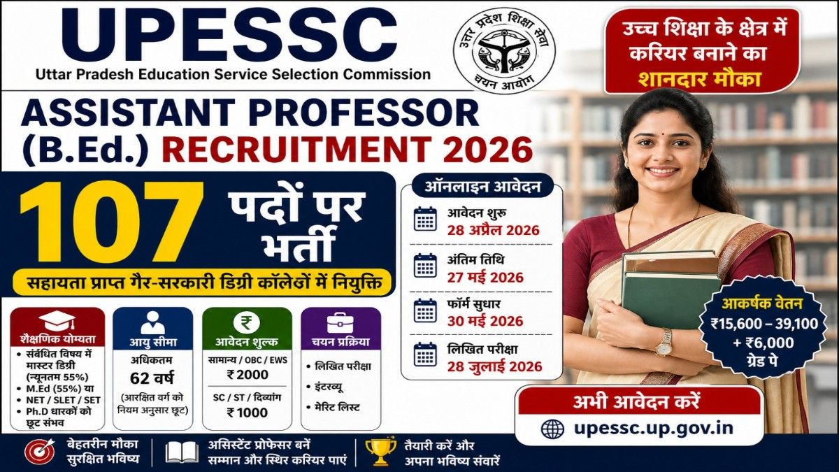 UPESSC Assistant Professor Recruitment 2026 apply online 107 posts